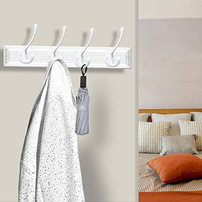 10 Pack Heavy Duty Dual Coat Hooks Wall Mounted with 20 Screws Retro Double Hooks Utility Black Hooks for Coat (White)