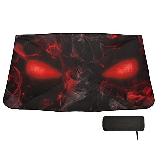 Skull Red Eyes Windshield Sun Shade Umbrella Foldable Car Front Window Sunshade Blocks UV Rays Heat Keep Vehicle Cool (multi 12)