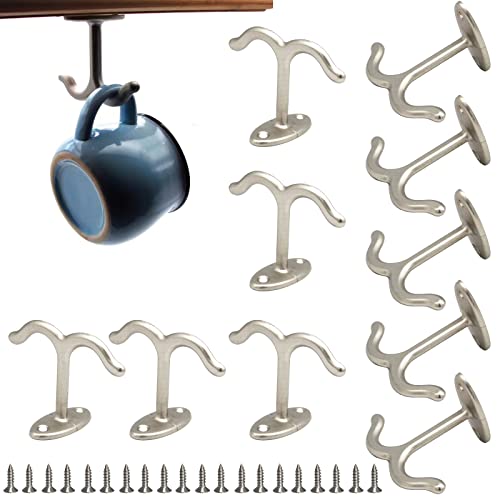 10 Pcs Zinc Alloy Ceiling Double Hook Cabinet Wardrobe Coat Towel Hat Hook Hooks Under Cabinet Shelf (Matte Silver)