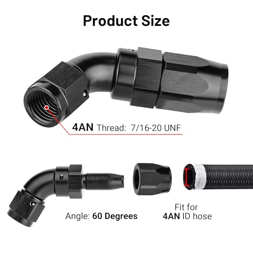 4AN 60 Degree One Piece Full Flow Hose End Fitting Swivel for CPE Braided Hose (4AN / 60 Degree)