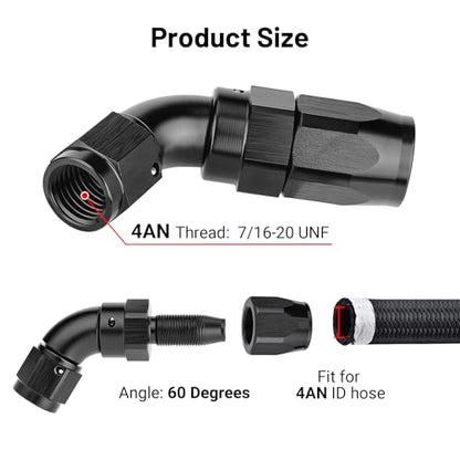 4AN 60 Degree One Piece Full Flow Hose End Fitting Swivel for CPE Braided Hose (4AN / 60 Degree)
