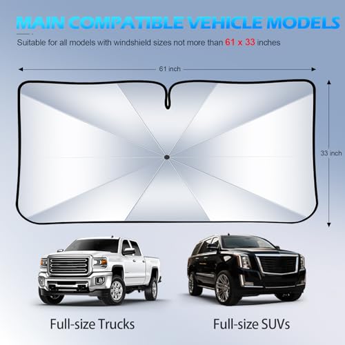 2026 Upgrade] FLORICH Windshield Sunshade Umbrella Foldable Car Windshield Sun Shade Cover (Large(61" L x 33" W))