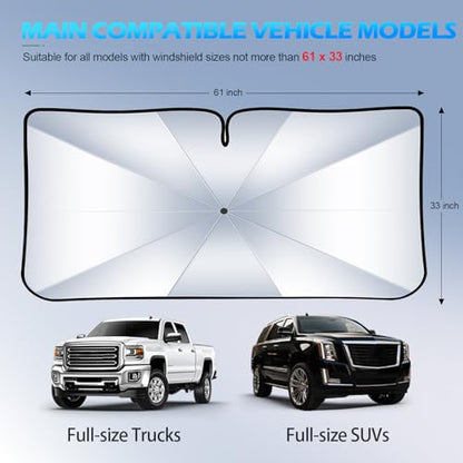 2026 Upgrade] FLORICH Windshield Sunshade Umbrella Foldable Car Windshield Sun Shade Cover (Large(61" L x 33" W))