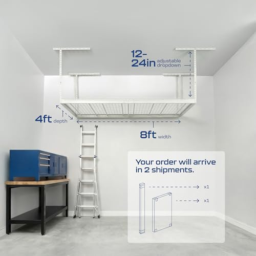 MonsterRax 4x8 Overhead Garage Storage Rack (White / 12"-21")