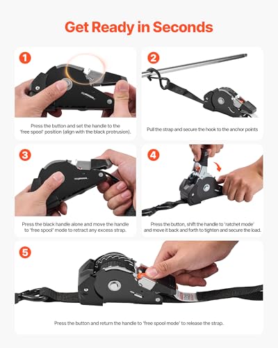 Retractable Ratchet Straps (1 in x 10 ft(4PCS))