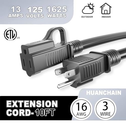 Indoor Black Extension Cord 10 FT 2Pack Waterproof 16 (10 FT-2pcs / 16/3 Extension Cord / Black)