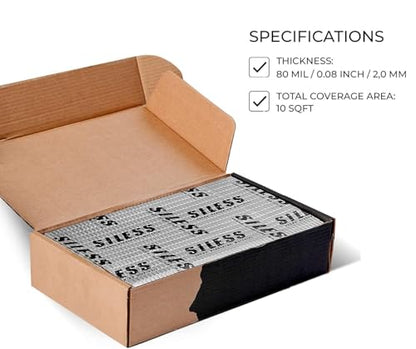 80 mil (2mm) Car Sound Deadening mat - Butyl Automotive Sound Deadener - Noise Insulation and Vibration Dampening Material 10 sqft (0.95 sqm) (10 sqft)