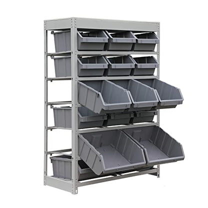 Bin Rack Storage System Heavy Duty Steel Rack Organizer Shelving Unit w (6 Tiers - 16 Bins)