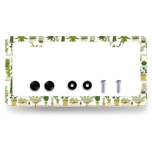 Cute Cactus Stainless Steel Tropical License Plate Frame 12.2 x 6.2 Inch (Cactus Pattern 01)