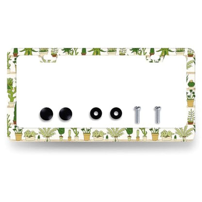 Cute Cactus Stainless Steel Tropical License Plate Frame 12.2 x 6.2 Inch (Cactus Pattern 01)