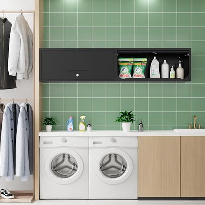 Metal Storage Cabinet Black Wall Cabinets with Locking Door (13"D x 31.5"W x 13.7"H / Black)