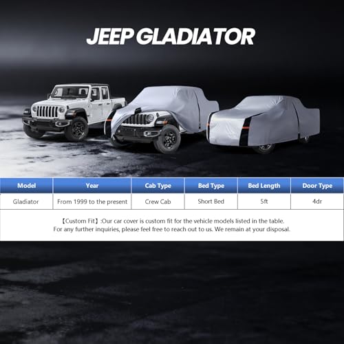 Multi Layer Jeep Gladiator Truck Cover (W.Fit Gladiator(1999-2026) Crew Cab SB / White Truck Cover)