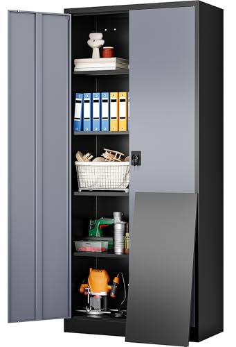 Wide & Deep Metal Storage Cabinet with Lock & Adjustable Shelves (72"H x 36"W x 18"D / Black Gray)