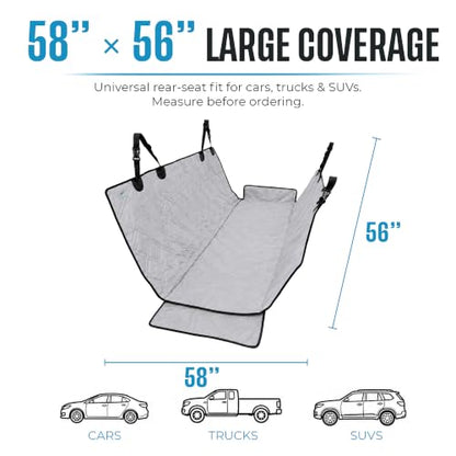 Bulldogology Dog Car Seat Cover Waterproof Heavy Duty Bench Dog Hammock Backseat Protector from Hair (Gray / Large)