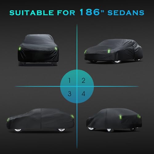 Car Cover Waterproof All Weather for Automobiles Full Exterior Covers Outdoor Rain Sun UV Protection w (A2 Fit Seden Length 178 to 188 inch)