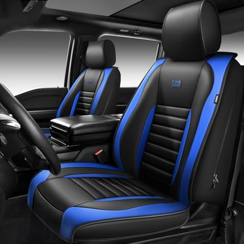 Nappa Leather Car Seat Covers Full Set (Black blue / Full Set)