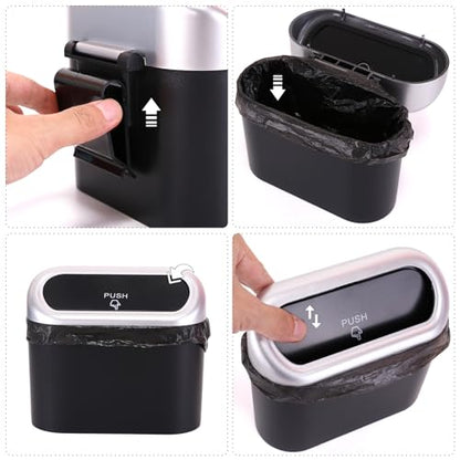 Mini Car Trash Can with Lid (Black/Silver)