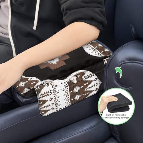 Southwest Aztec Black Brown Car Center Console Cover Comfortable Armrest Storage Box Mat Anti (Southwest Aztec Black Brown)