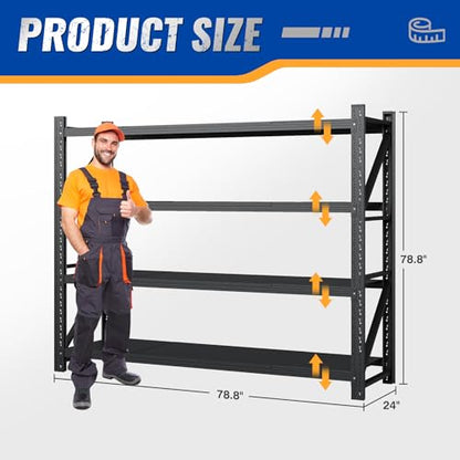 78.8" W Heavy Duty Garage Shelves 7000lbs Garage Metal Shelving Adjustable Storage Shelves for Industrial (Black / 78.8" W X 24" D X 78.8" H)