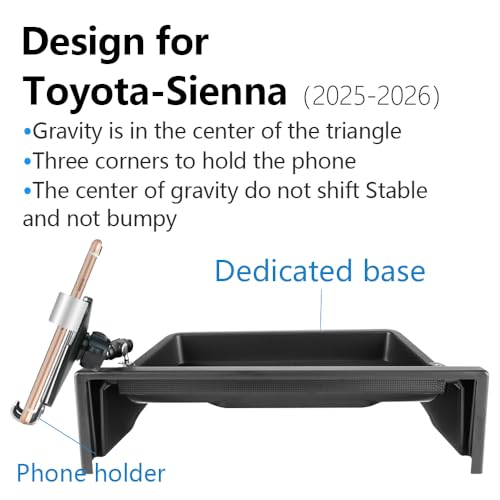Car Phone Holder Center Console Organizer Tray for Toyota Sienna 2025 2026 [ 12.3 inch Touch Screen ]Auto Interior Accessories Best Cell Phones Mount Mobile CellPhone Stand Dashboard Storage Accessory ([Tray&phone holder]for Toyota Sienna 25-26[12.3in])