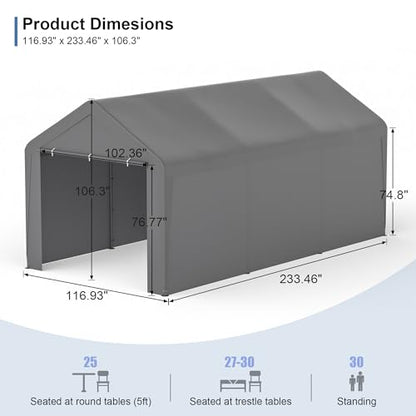 Carport 10‘ x 20’ Garage Car Canopy w (Gray / 10' x 20' /with side)