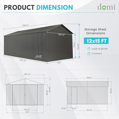 Domi 12'x15' Metal Garage Shed (12x15FT)