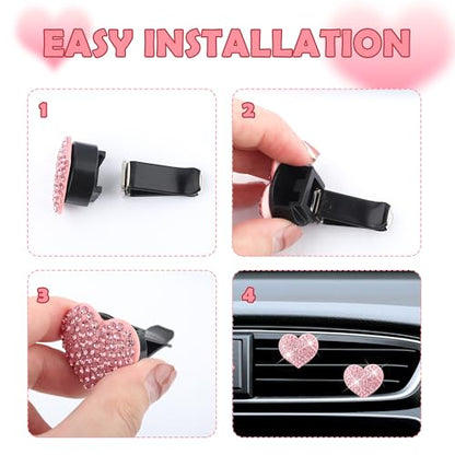 4PCS Heart Shaped Car Vent Clips with Rhinestone (Green)