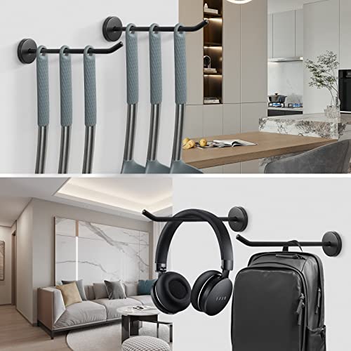 Coat Hooks Wall Mount Hooks for Hanging Hat Hurse Robe (Matte Black / 6 Inch (Wall))