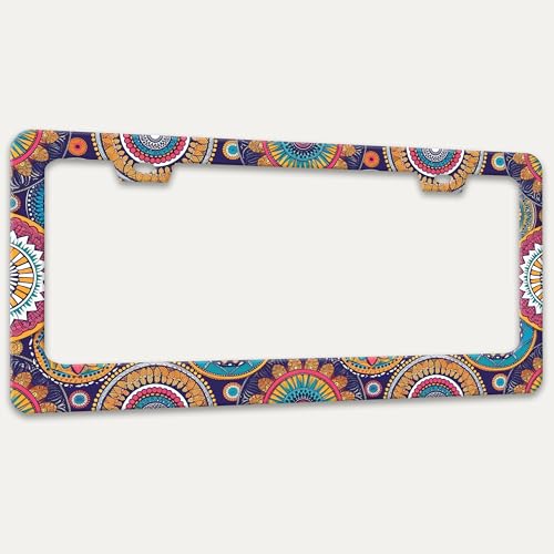 Mandala Flowers License Plate Frame Stainless Steel Auto Accessory 6x12 in (Mandala Flowers)