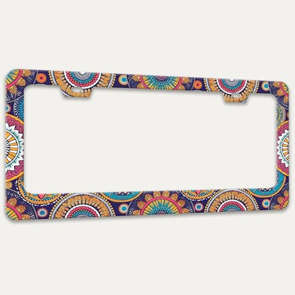 Mandala Flowers License Plate Frame Stainless Steel Auto Accessory 6x12 in (Mandala Flowers)