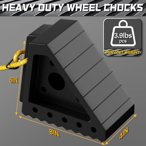 4 Pack Heavy Duty Wheel Chocks with 39" Rope & Dual Reflective Strips (4 Pack)