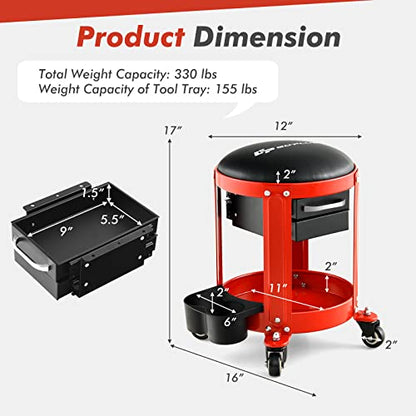 Rolling Mechanic Stool (Red)