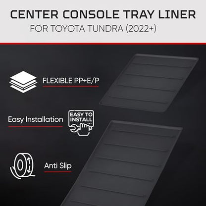 Center Console Tray Liner for Tundra (Pack of 2 / 2022+ Tundra SR, SR5, Limited & 2023+ Sequoia)