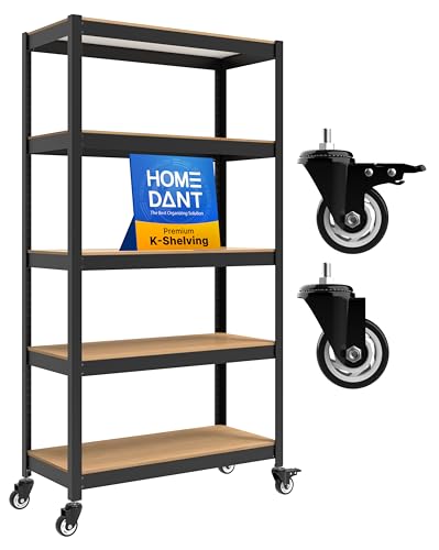 House Black 36.2" W 5 Tier Rolling Storage Shelves Metal Cart (Black / (Wheels) 36.2"W x 16.5"D)