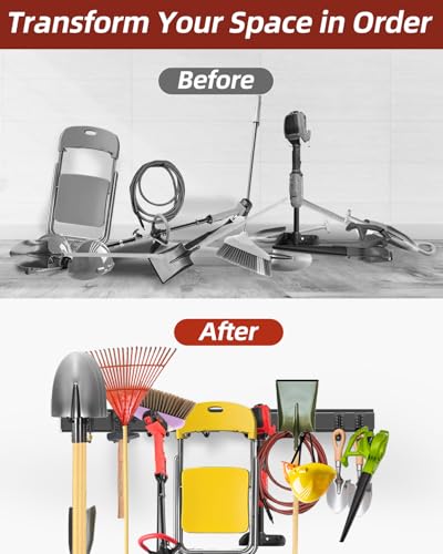 Garage Tool Organizer Wall Mount (48" 3 Panels & 8 Hooks)