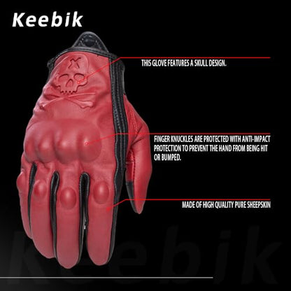 Goatskin Leather Motorcycle Motorbike Powersports Racing Gloves Reflective Skull Touchscreen for Men and Women Model (HEE11 / Medium)