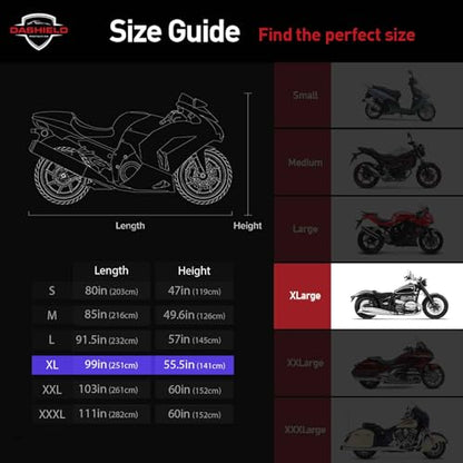 Ultimum Series Motorcycle Cover Waterproof All Weather Protection Universal Heavy Duty Night Reflector with Lock (XL)