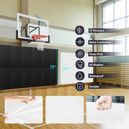 60" 72" High Gym Wall Padding 2" Thick Foam Basketball Court Wall Mount Protector for Garage Taekwondo Babyroom (WHITE / 60" x 20" x 2")