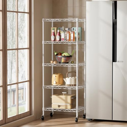 5 Small Wire Shelves Kitchen Pantry Close Home Organizers and Storage Bathroom Shelf Laundry Room Organization Adjustable Book Metal Garage Shelving Unit (White / 5-Tier 11.8"D X 17.3"W X 57.2"H)