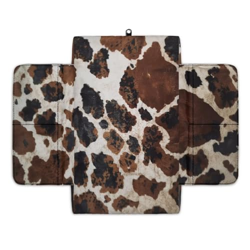 Brown Black Cow Print Car Center Console Pad Soft Armrest Cover Protector with Pockets Storage Bag Scratch Resistant Arm Rest Covering Middle Console Pad Auto Decoration (Brown Black Cow Print)