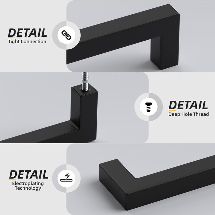 10 Pack Black Square Bar Cabinet Pull Drawer Handle Stainless Steel Modern Hardware for Kitchen and Bathroom Cabinets Cupboard (Matte Black / 11-1/3 inch hole centers)