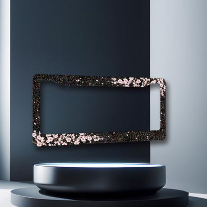 Bling Cherry Blossom License Plate Frame Floral License Plate Holder (Bling Cherry Blossoms Pink Floral)