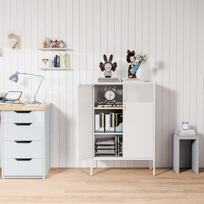 2 Mesh Door Metal Storage Cabinet with Adjustable Shelves (White / 47''H)