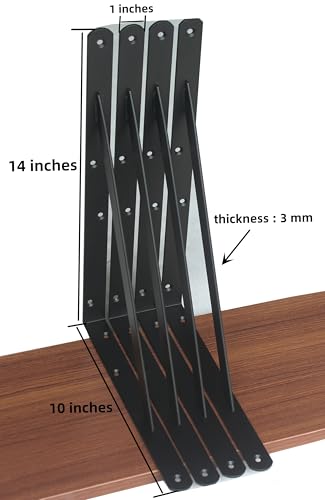 2 Pack L14 x H 10" Black Heavy Duty Shelf Brackets with Screws Metal Shelf Brackets Shelf Support Angle Brackets for Shelves L Brackets Heavy Duty Floating Shelf (2 Pack-Black / 14''x10'')