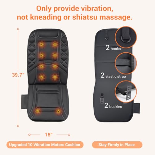 10 Vibrating Massage Nodes Back Massager Chair Pad for Pain Relief (Black-10vibration Motor)