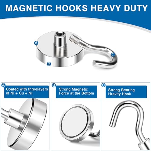 Magnetic Hooks for Cruise Cabins 130LBS Heavy Duty Magnet Hook 25P (Silver / 1.26in)