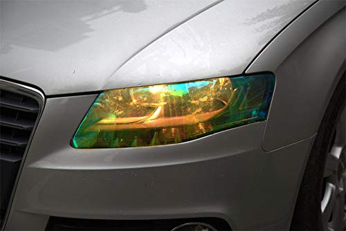 LED LIGHT 12 by 48 inches Self Adhesive Shiny Chameleon Headlights Tail Lights Fog Lights Films (Golden)