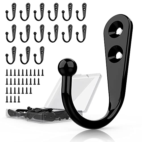 15 Pack Black Wall Mount Hooks for Hanging Coats & Towels (15PCS Black Hooks)