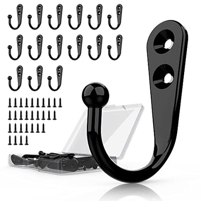 15 Pack Black Wall Mount Hooks for Hanging Coats & Towels (15PCS Black Hooks)