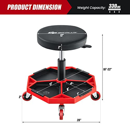 Mechanic Stool with Wheels (Red / Tool Tray)